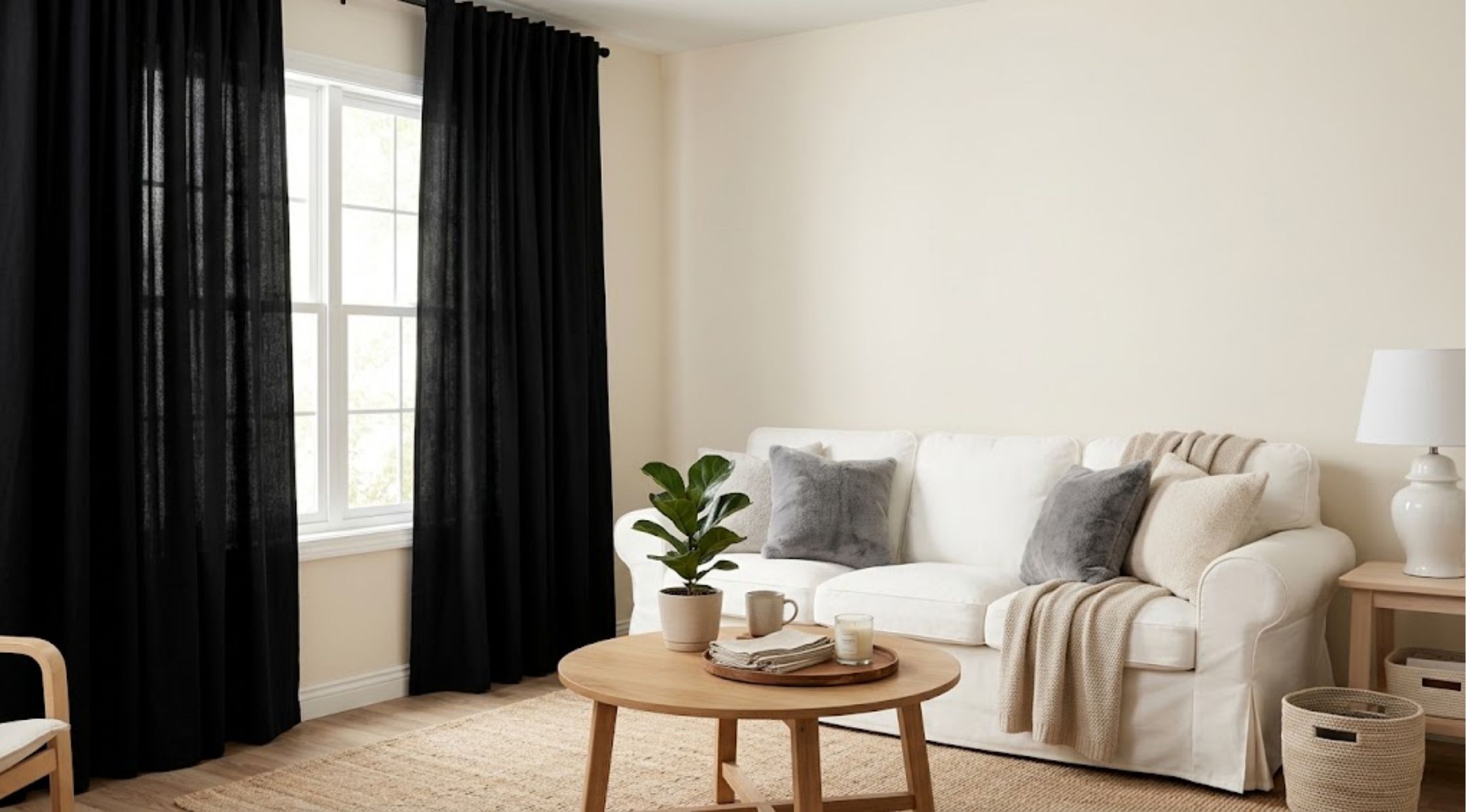 How to Style Black Curtains, an IKEA EKTORP Sofa, and IKEA Housewarming Essentials